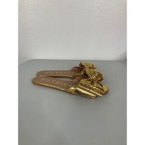 Butrich Gold Metallic Snakeskin Embossed Bow Slide Sandals Hecho en Peru Size 41